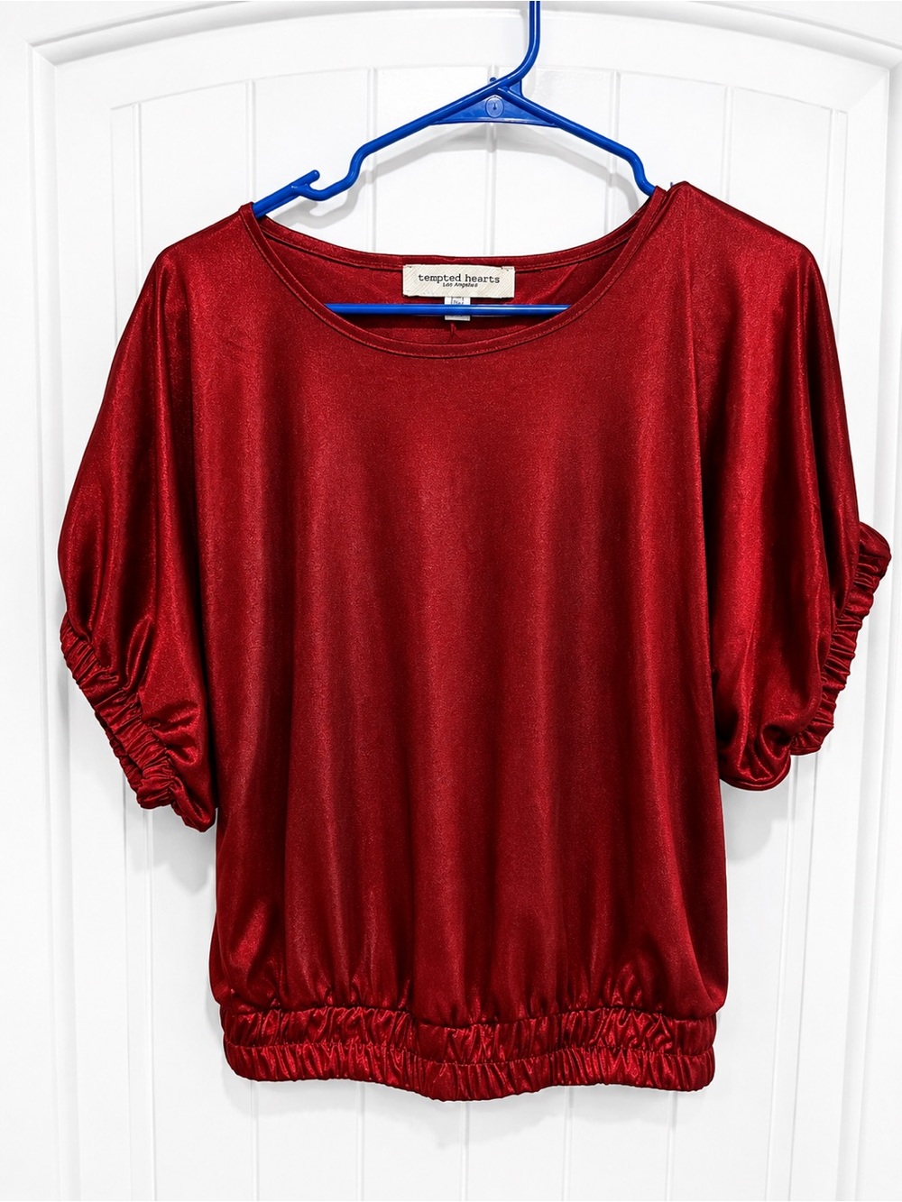 Tempted Hearts Metallic Burgundy Dolman Sleeve Blouse Size Small